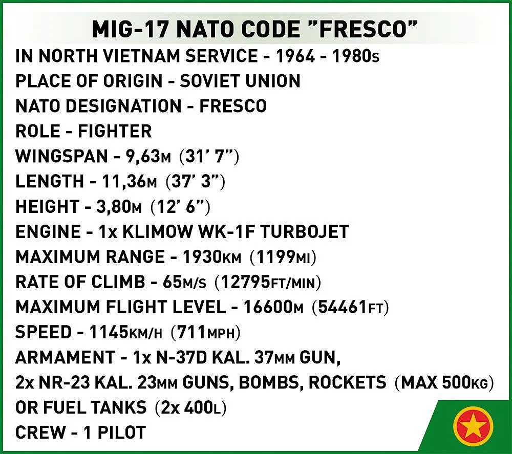 COBI 2424 MiG-17 NATO-code "Fresco