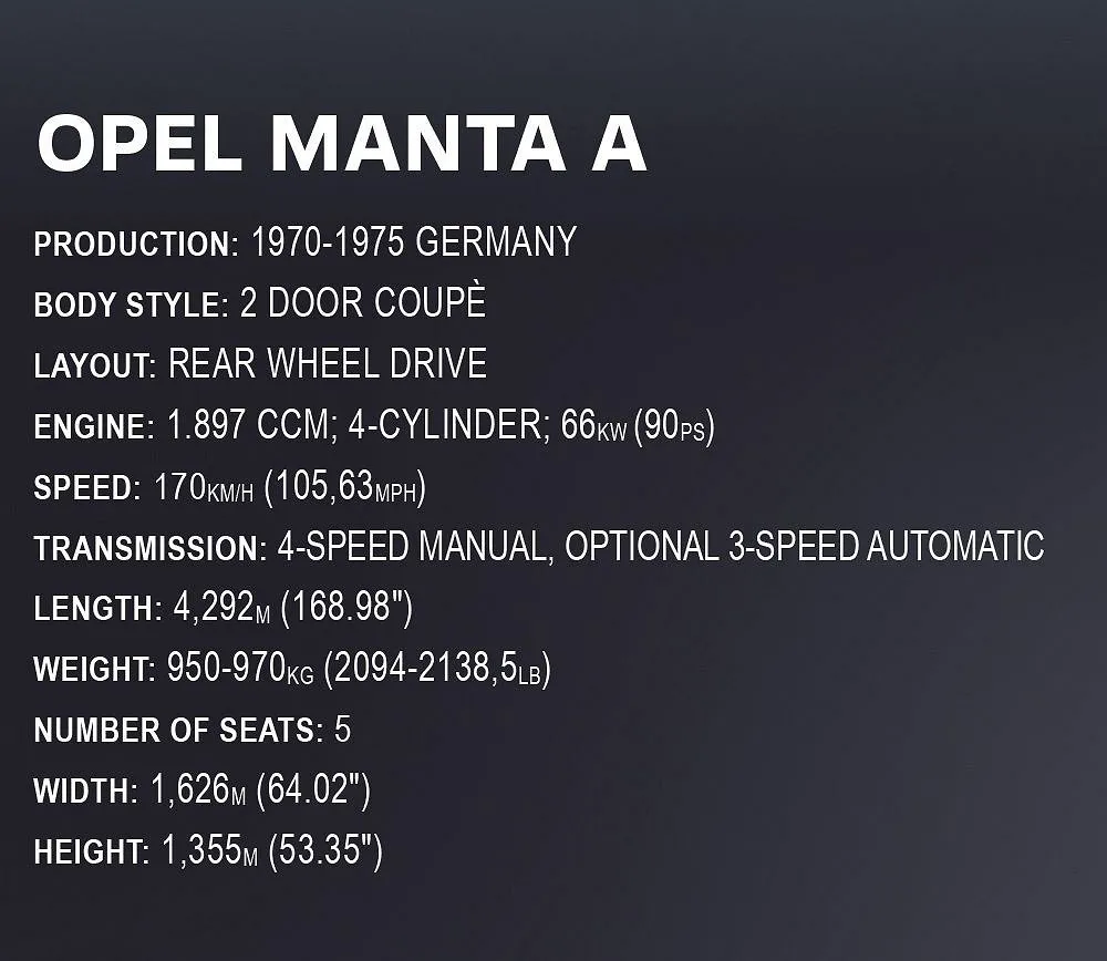 COBI 24338 Opel Manta A 1970 - Executive Edition