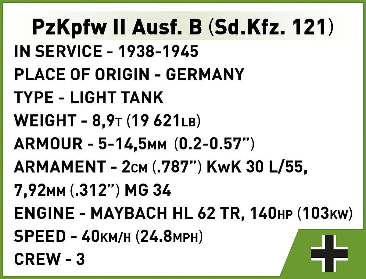 COBI 2596 PzKpfw II Ausf.B (Sd.Kfz.121) - Limited Edition