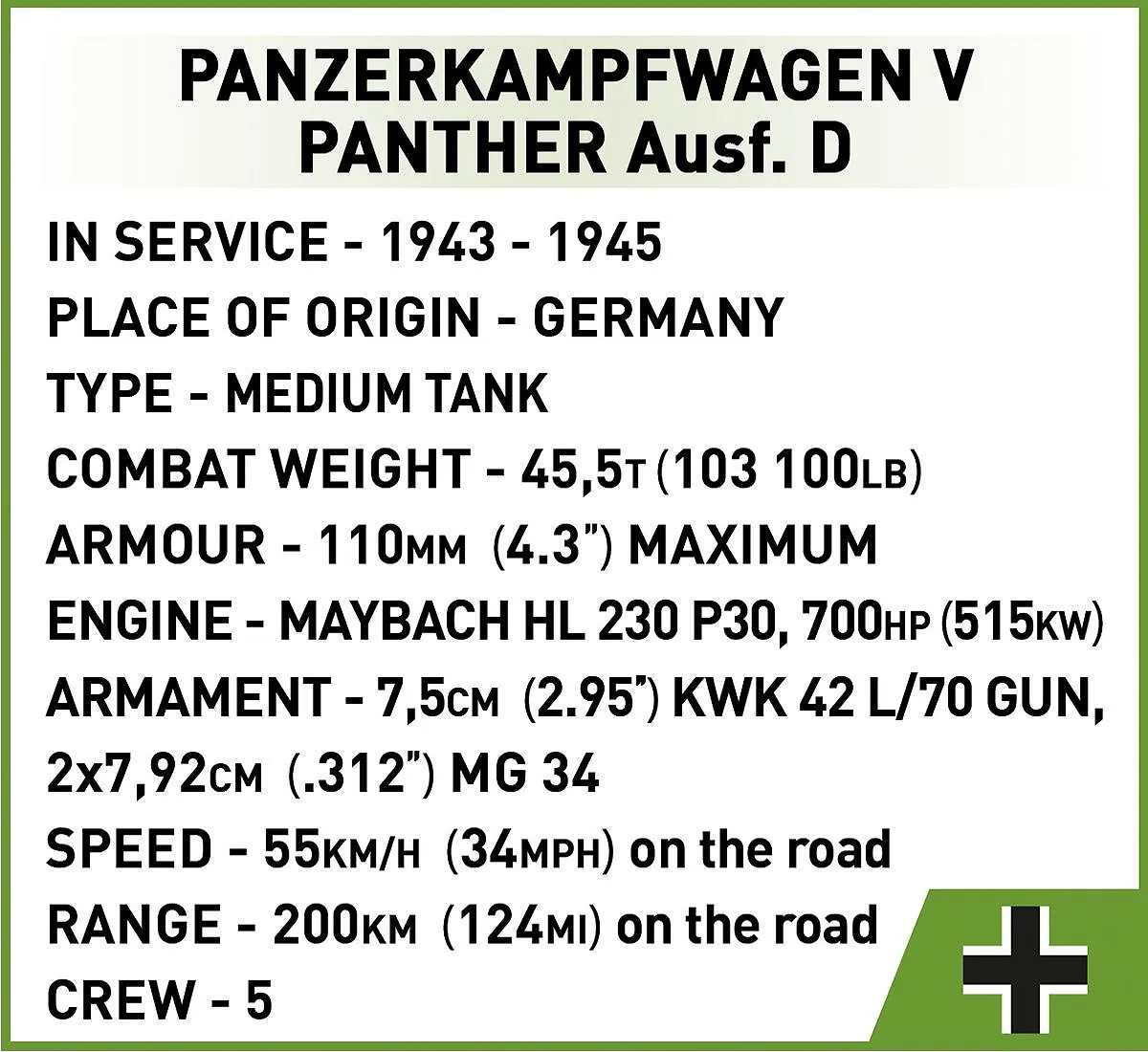 COBI 2599 Panzerkampfwagen V Panther Ausf. D - Limited Edition