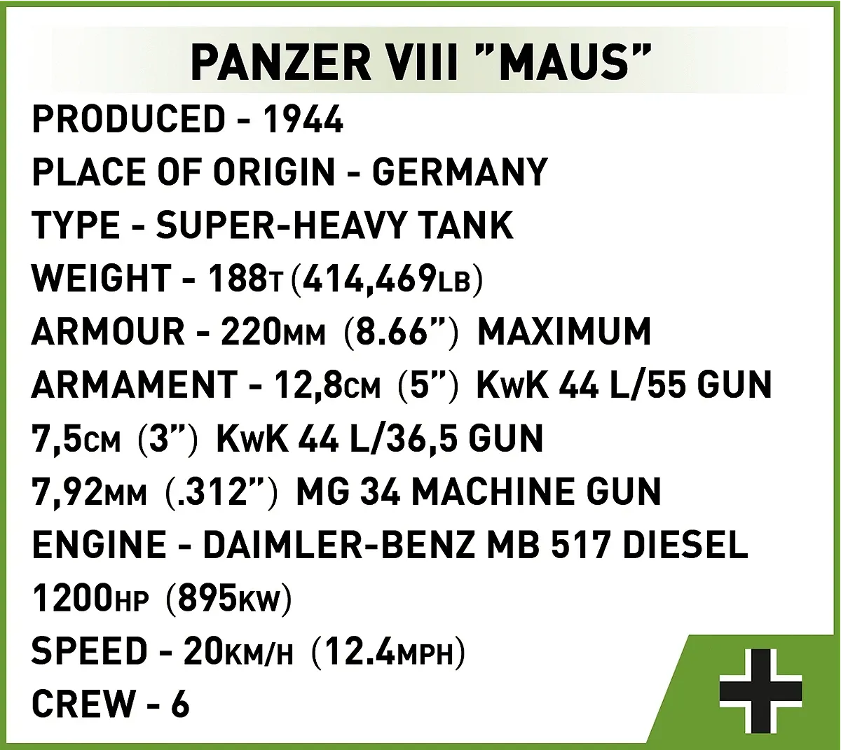 COBI 3137 Panzerkampfwagen VIII Maus - Limited Edition