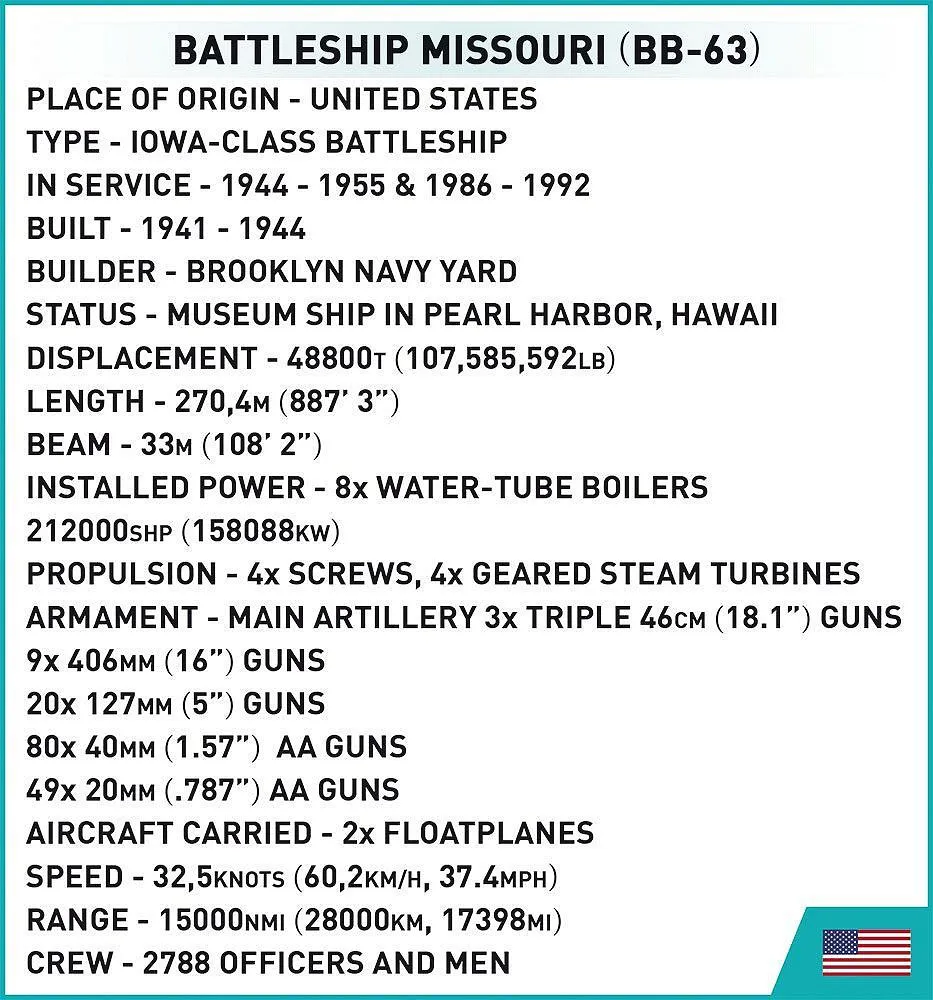 COBI 4837 Battleship Missouri (BB-63)