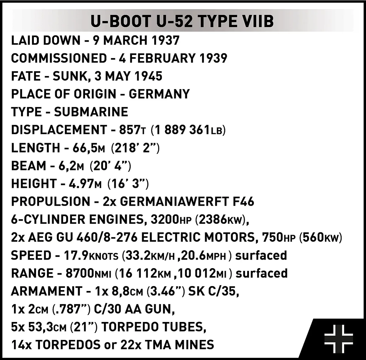 COBI 4852 U-Boot U-52 (Type VIIB)