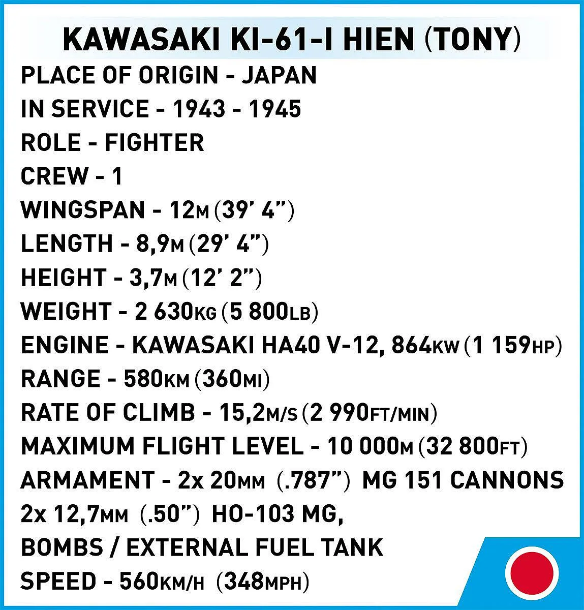 COBI 5740 Kawasaki Ki-61-I Hien 'Tony'
