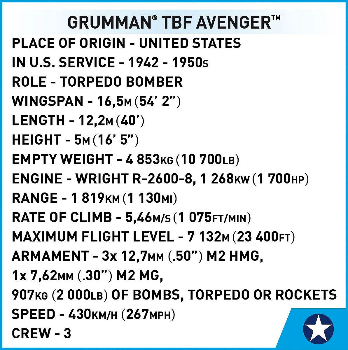 COBI 5752 Grumman TBF Avenger