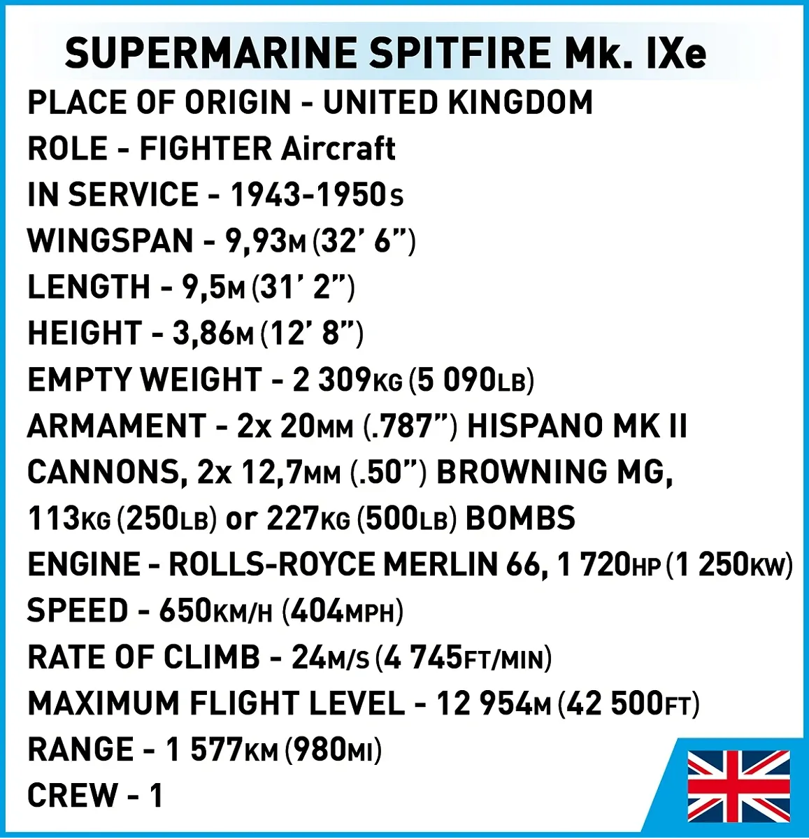 COBI 5764 Supermarine Spitfire Mk.IXe
