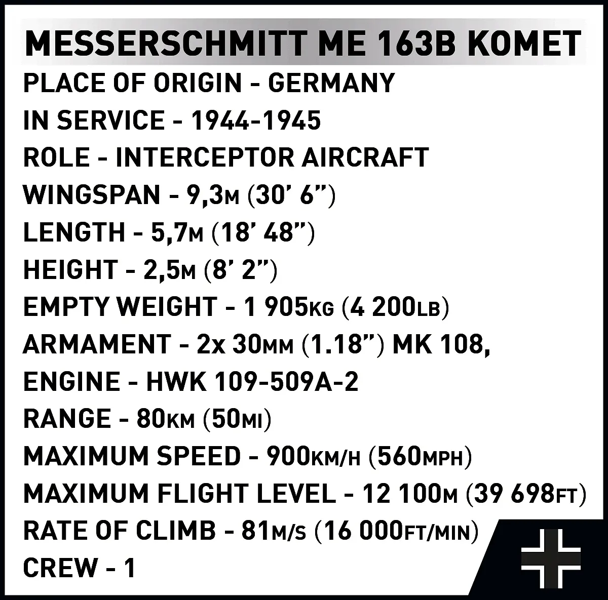 COBI 5765 Messerschmitt Me 163B Komet & Scheuch-Schlepper - Limitierte Edition