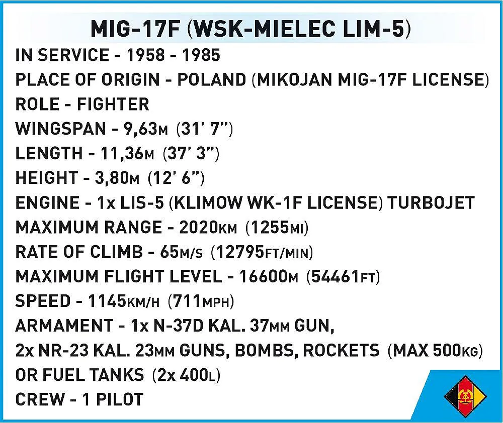 COBI 5825 Lim-5 (MiG-17F) Luftwaffe der DDR