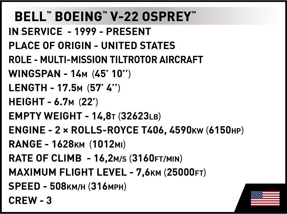 COBI 5835 Bell-Boeing V-22 Osprey Erstausgabe des Erstflugs