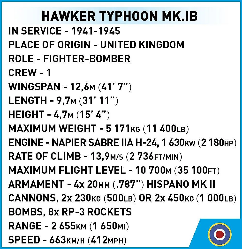COBI 5864 Hawker Typhoon Mk.1B