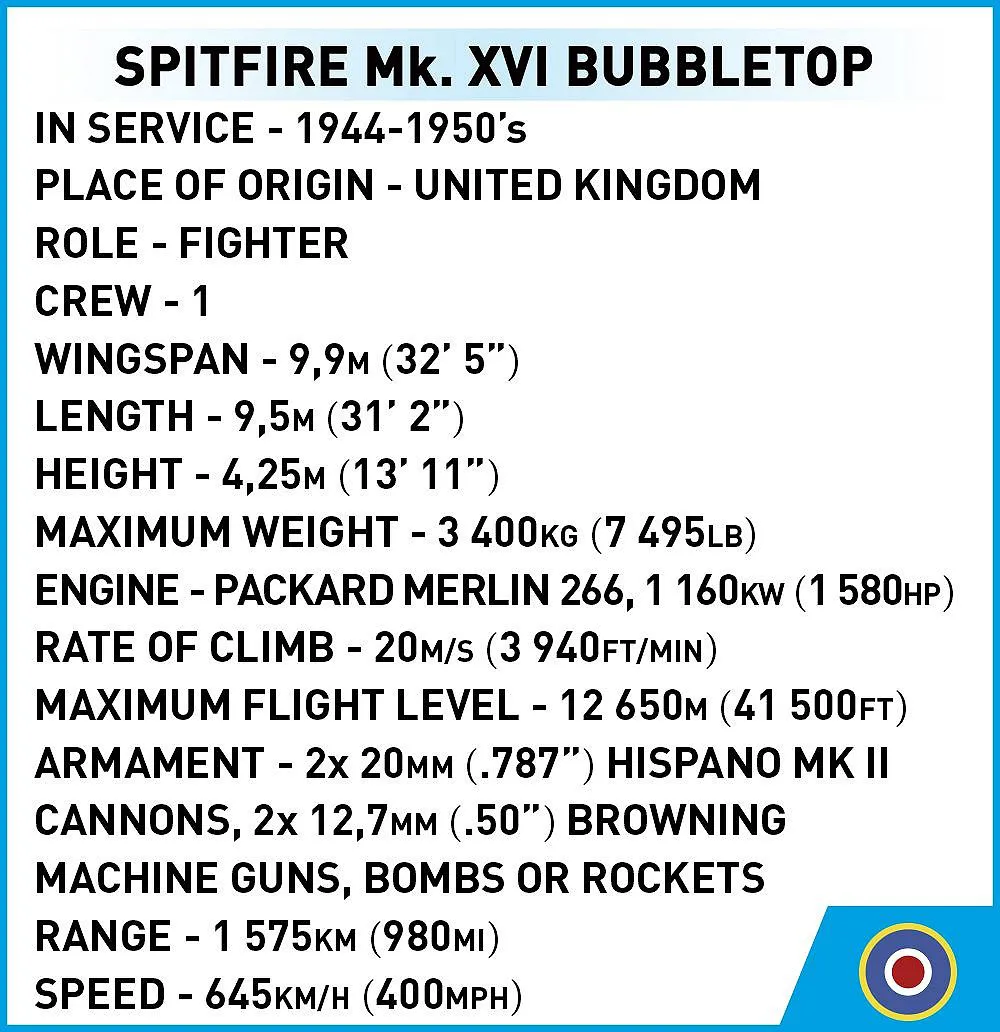 COBI 5865 Spitfire Mk. XVI Bubbletop