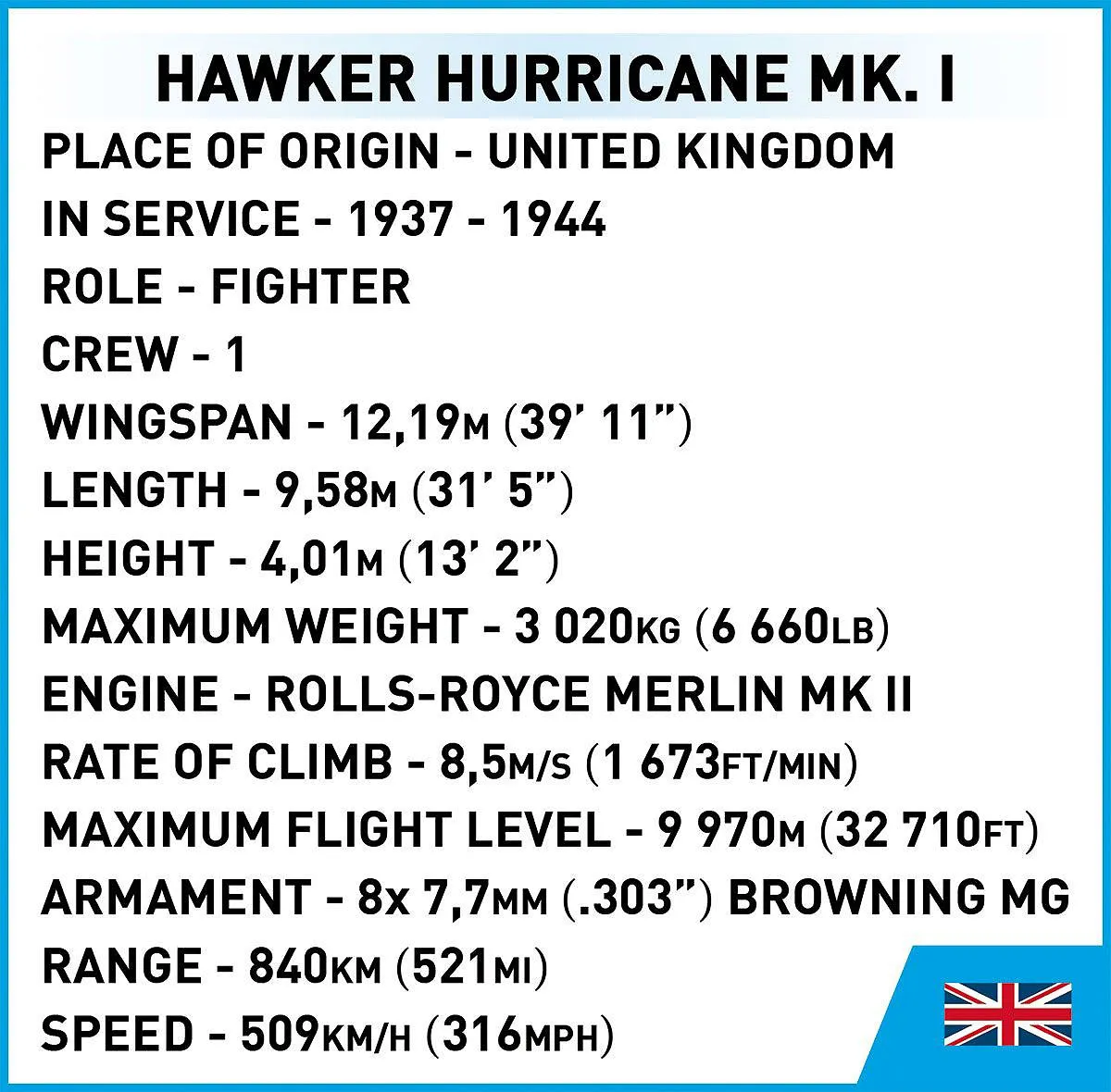 COBI 5866 Hawker Hurricane Mk.1