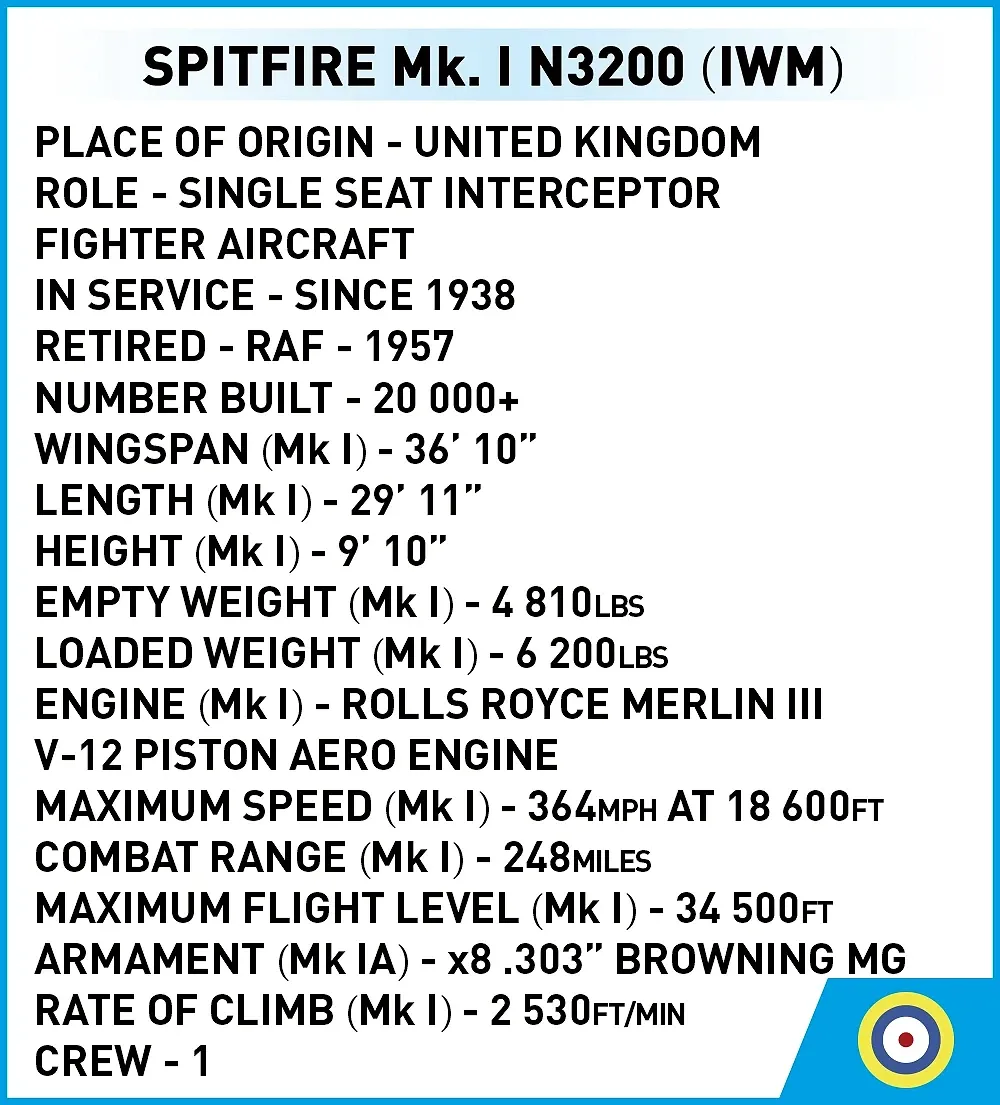 COBI 5868 Spitfire Mk. I N3200 - Imperial War Museum Duxford