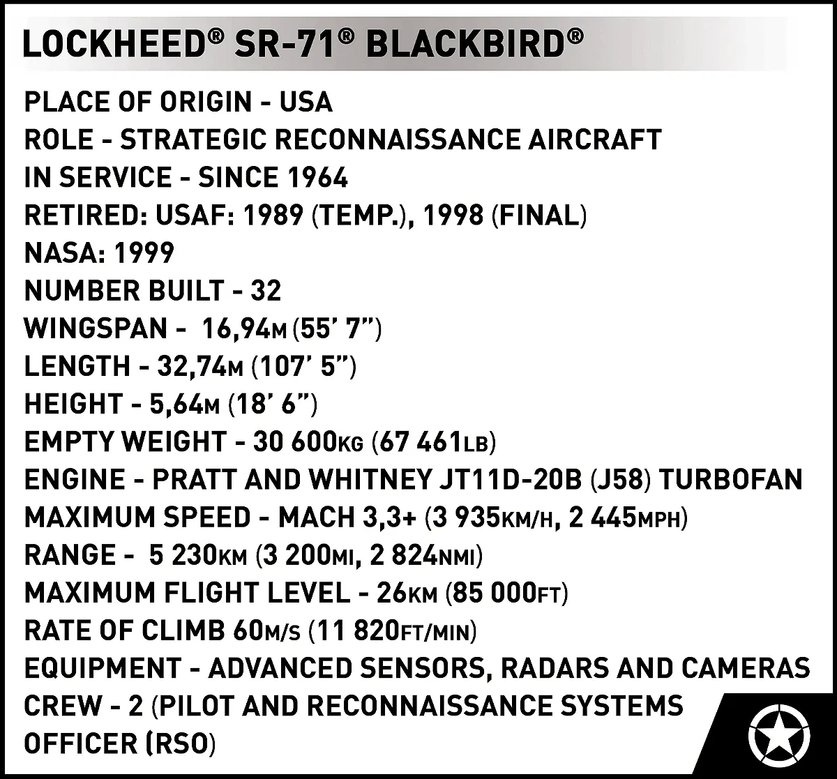 COBI 5890 Lockheed SR-71 Blackbird - Executive Edition