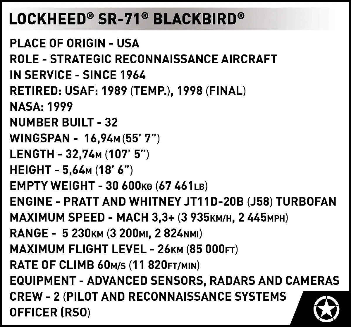 COBI 5891 Lockheed SR-71 Blackbird